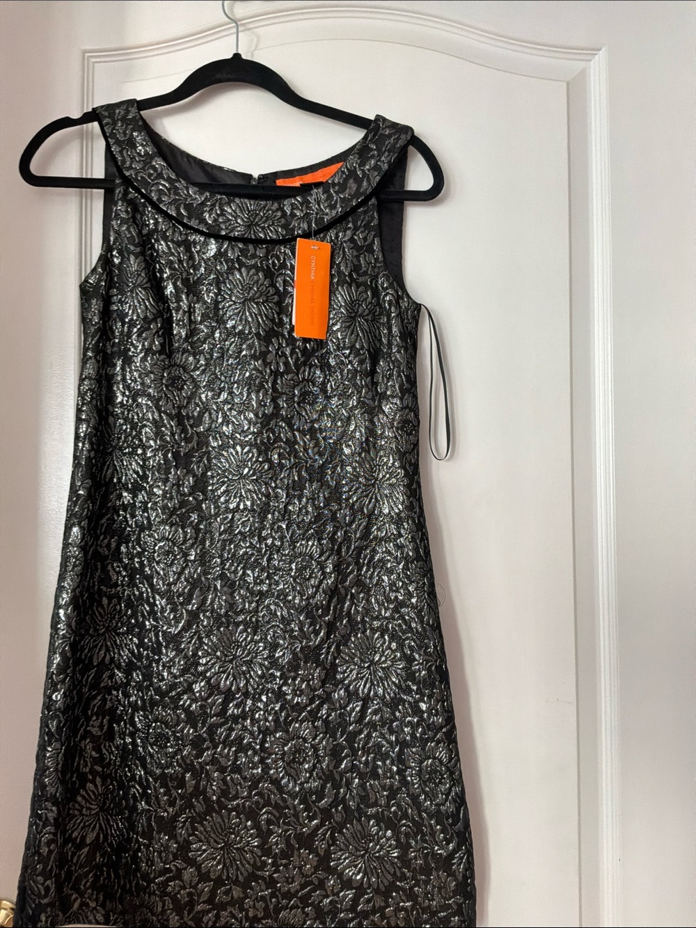 Cynthia Steffe Black Metallic Floral Jacquard Midi Dress